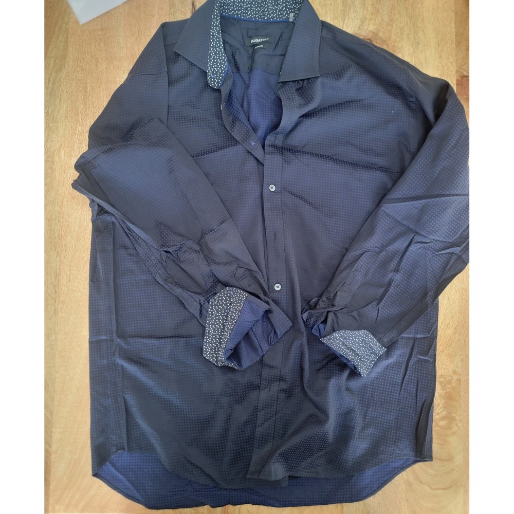 Bugatchi Shirt Mens XXL Blue Long Sleeve Button Up Shaped Fit- Flip Cuff Dress